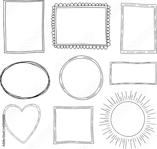 Decorative hand drawn frames. Retro ornamental frame, vintage rectangle ornaments and ornate border. Decorative doodle Isolated icons vector set