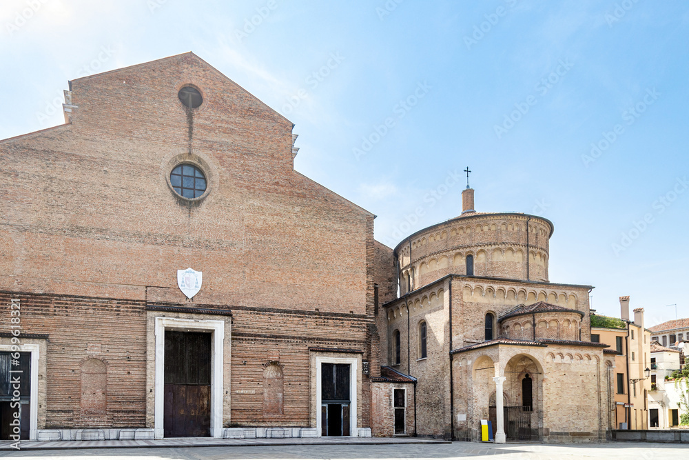 View of Padua Cathedral and baptistery in Padova city center; Veneto, Italy