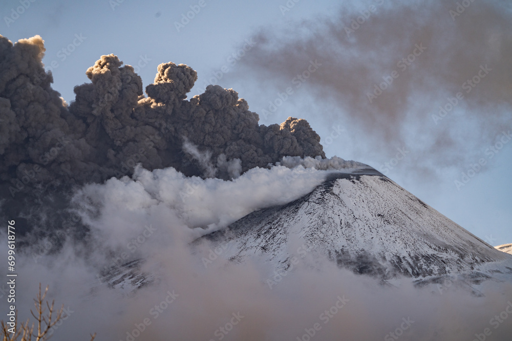 Eruptive vent with lava emis at the top of the Etna volcano