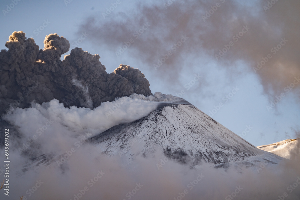 Eruptive vent with lava emis at the top of the Etna volcano