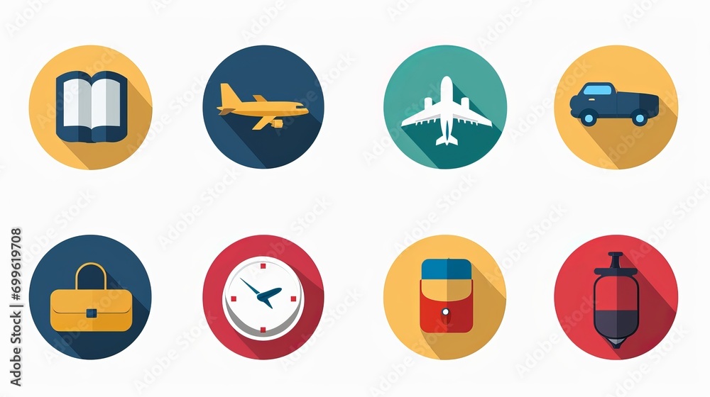 Vector travel flat icons set in modern and minimalist style for website and app design