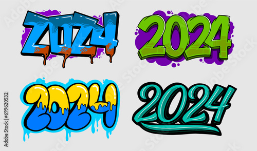 vector numbers 2024 graffiti hand drawn illustration