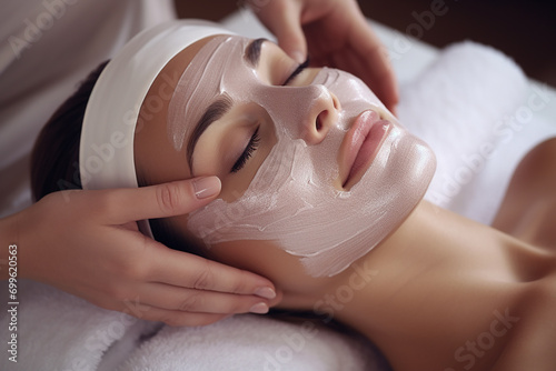 Young woman relaxing during facial at the spa generative AI