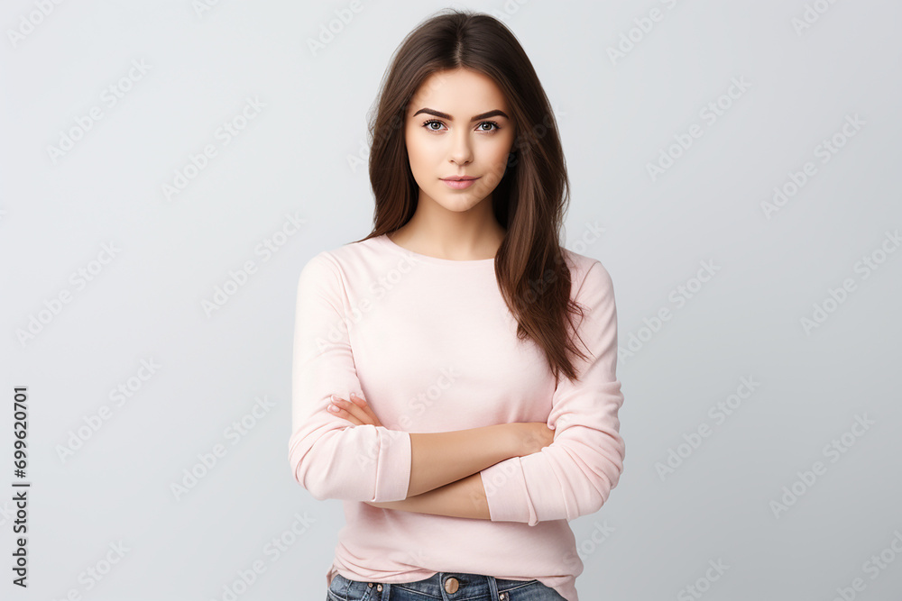 Portrait of a beautiful young woman smiling on isolated background generative AI Portrait of a beautiful young woman smiling on isolated background generative AI