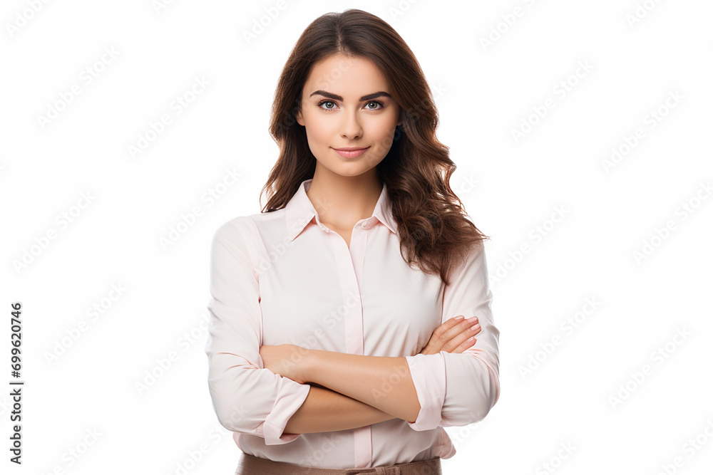 Portrait of a beautiful young woman smiling on isolated background generative AI Portrait of a beautiful young woman smiling on isolated background generative AI