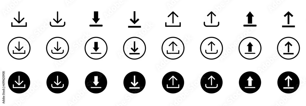 Download and upload icon. Download icon files. Software download icon . Web icon set . Icons collection. Vector illustration.