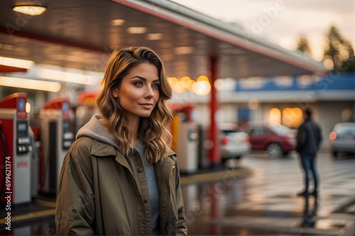 Portrait of a woman at a gas station photo