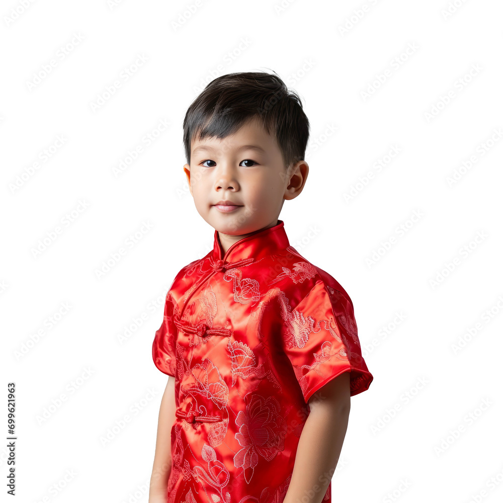 Portrait of little child wearing a Cheongsam cloth isolated on transparent background Portrait of little child wearing a Cheongsam cloth isolated on transparent background