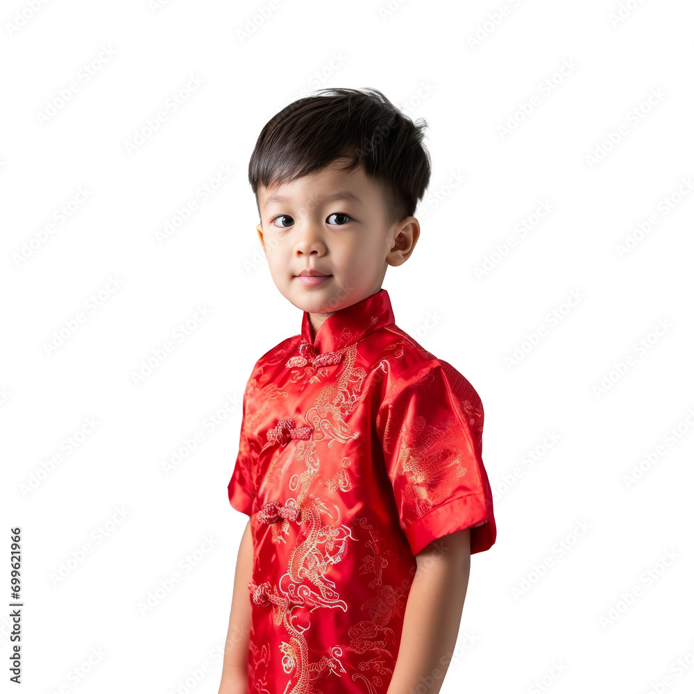 Portrait of little child wearing a Cheongsam cloth isolated on transparent background Portrait of little child wearing a Cheongsam cloth isolated on transparent background