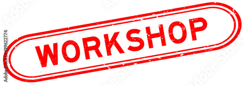 Grunge red workshop word rubber seal stamp on white background