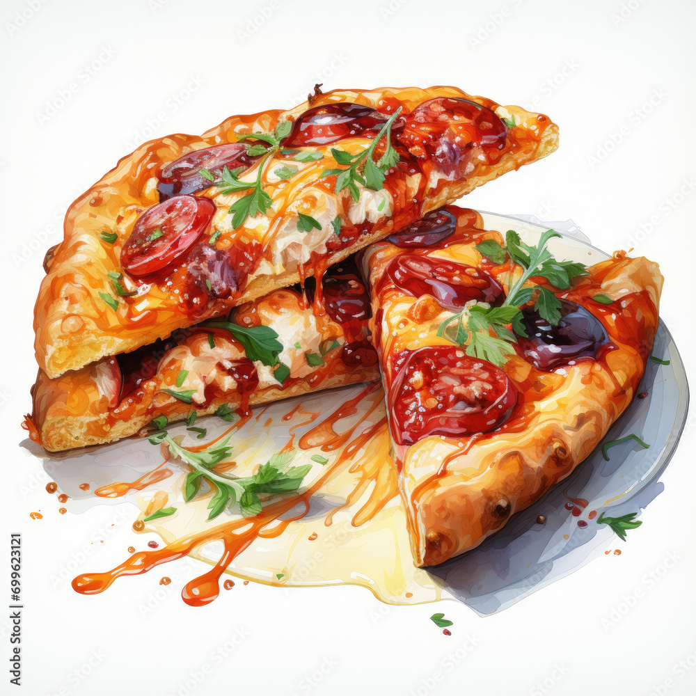 watercolor Pizza slice Circle clipart, Generative Ai watercolor Pizza slice Circle clipart, Generative Ai