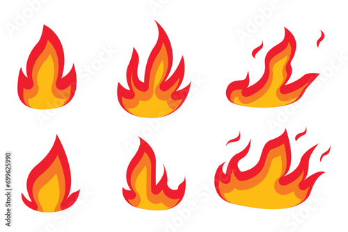Flame and fire cartoon hand drawn in flat design for icon and element