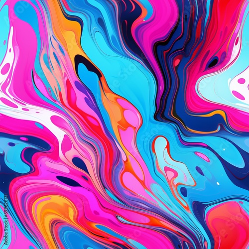 Seamless abstract pattern with oil ink splashes. Neon psychedelic background in vibrant colors