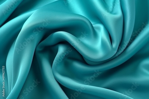 Background with textured turquoise rayon fabrics. Generative AI photo