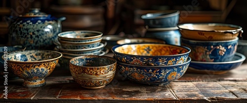 Fotografia Antique Chinese Ceramic Porcelain Tableware, Background Templates For Designer