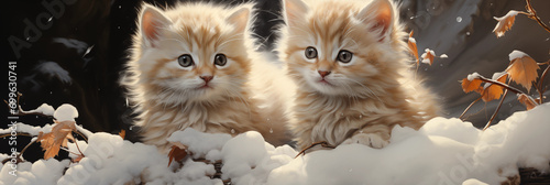dois gatinhos bege juntos na neve - Panorâmico  © vitor