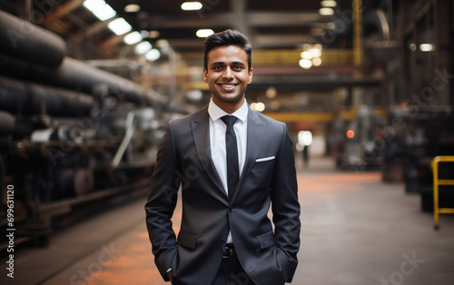 Young indian businessman standing confidently at factory © Niks Ads