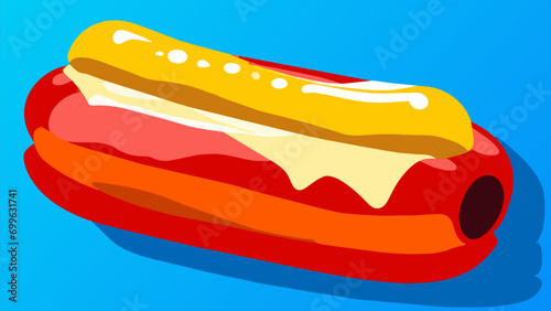 Hotdog with mustard and ketchup vektor icon illustation