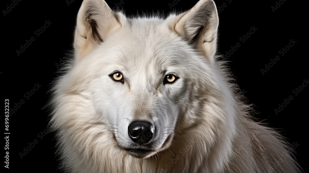 Portrait of arctic wolf isolated on black background. Polar wolf. AI Generative