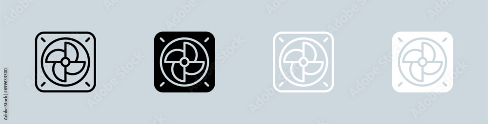 Fan cooler icon set in black and white. Cooling system signs vector illustration. Fan cooler icon set in black and white. Cooling system signs vector illustration.