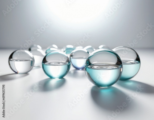 abstract balls made of multi-colored glass mixed randomly scattered on a white background