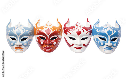 Masked Splendor: Traditional Chinese Opera Masks for New Year Isolated on Transparent Background PNG.