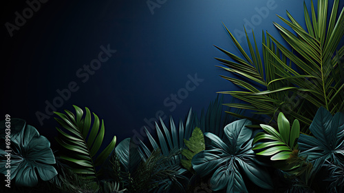 tropical leaves foliage plant in blue color background