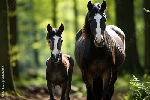 Black Mare together with a little foal