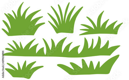 Green grass, vector set for drawing pictures in flat style. Natural material for collecting screensavers.