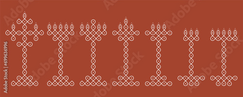 Indian Traditional and Cultural deepam pulli Kolam design vector, set of editable home decor patterns background.