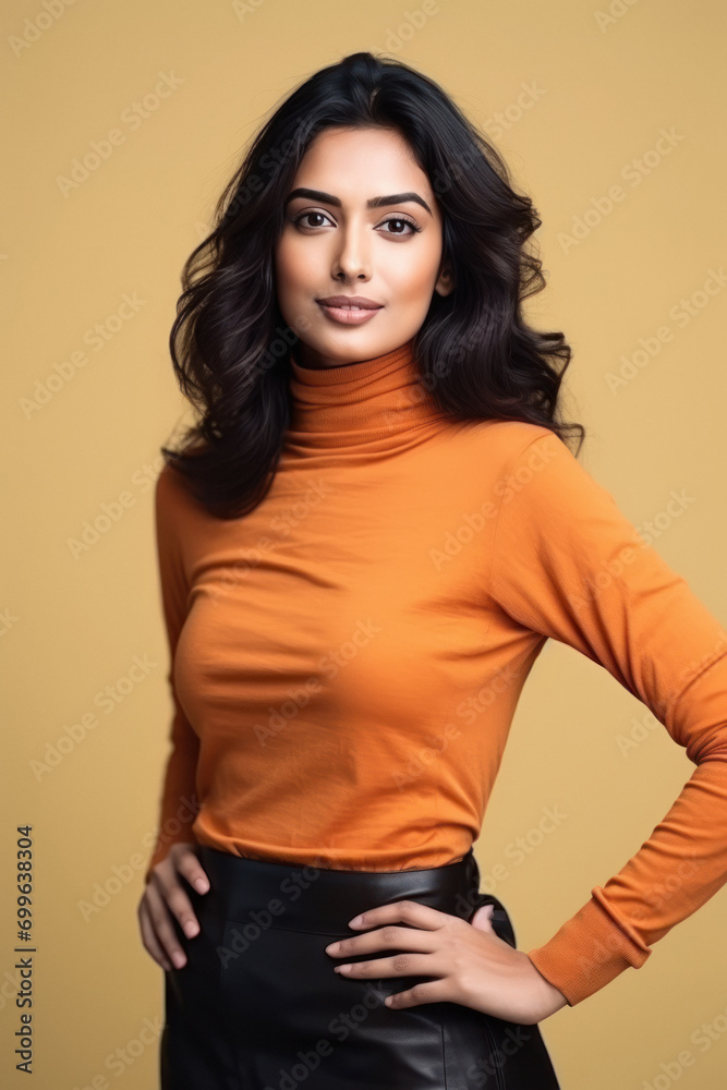 Young woman wearing turtleneck sweater. Young woman wearing turtleneck sweater.
