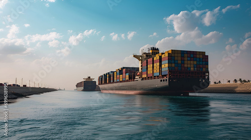 cargo ship in suez canal photo