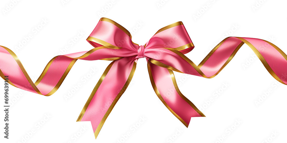 Elegant Wavy Pink Ribbon with Golden Edges. Psd transparent