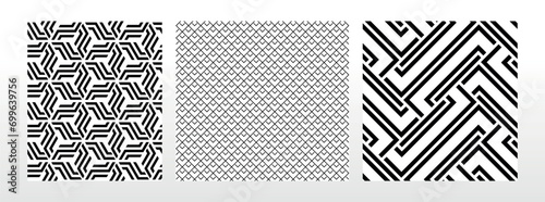 Geometric set of seamless black and white patterns. Simple vector graphics