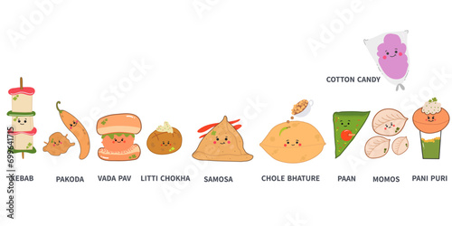 Indian street food vector icon set, avatar set, Indian cuisine icon.  