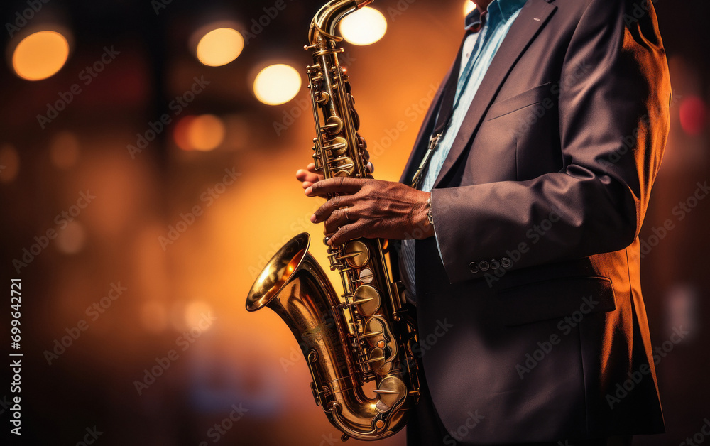 Obraz premium Indian male saxophonist performing at the event