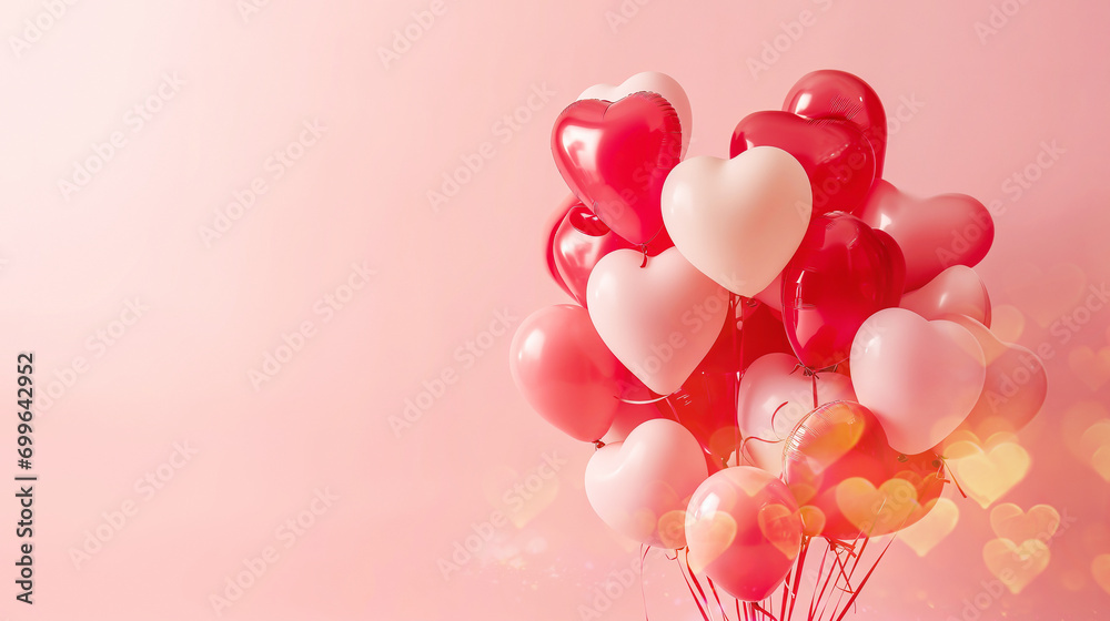 Pile of love-filled balloons on a vibrant pink backdrop