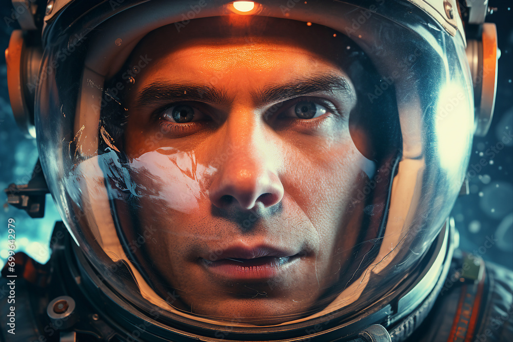 Generative AI picture of astronaut spaceman woman do space walk working space station in outer space futurism Generative AI picture of astronaut spaceman woman do space walk working space station in outer space futurism