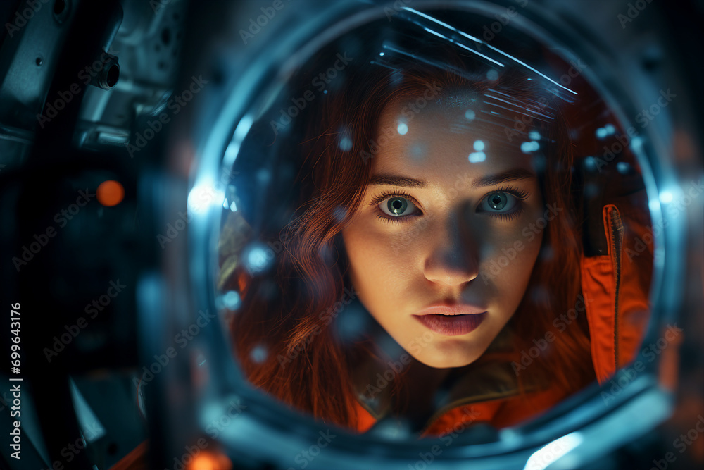 Generative AI picture of astronaut spaceman woman do space walk working space station in outer space futurism Generative AI picture of astronaut spaceman woman do space walk working space station in outer space futurism