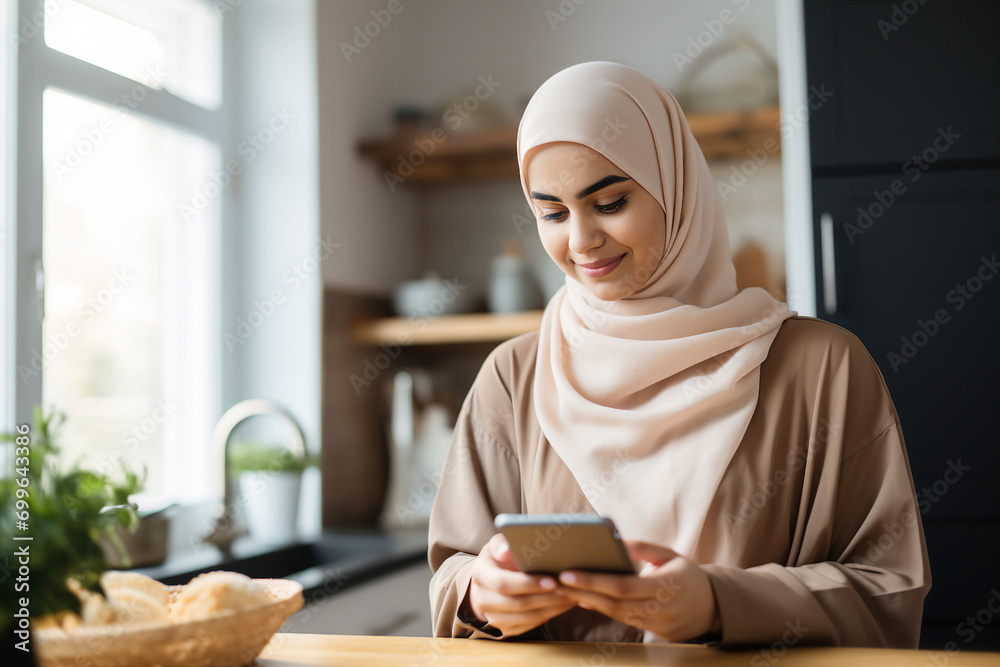 Generative AI technology conceptual picture Young confident arabian asian muslim woman in abaya hijab