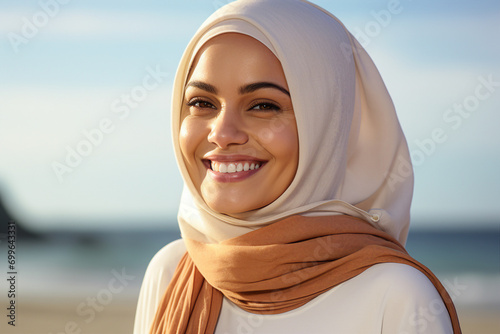 Generative AI technology conceptual picture Young confident arabian asian muslim woman in abaya hijab