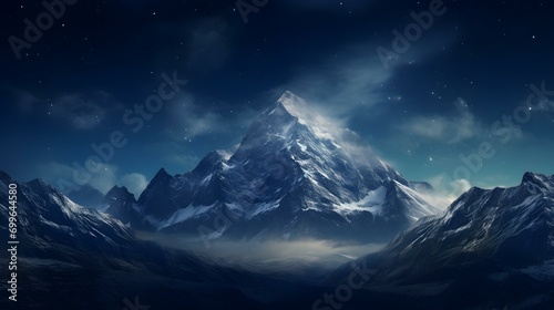 Majestic Mountain Summit under Starry Night Sky