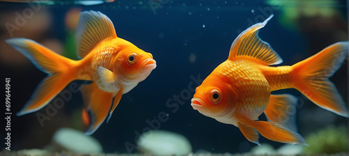 Goldfish swimming in an aquarium. Close up view underwater