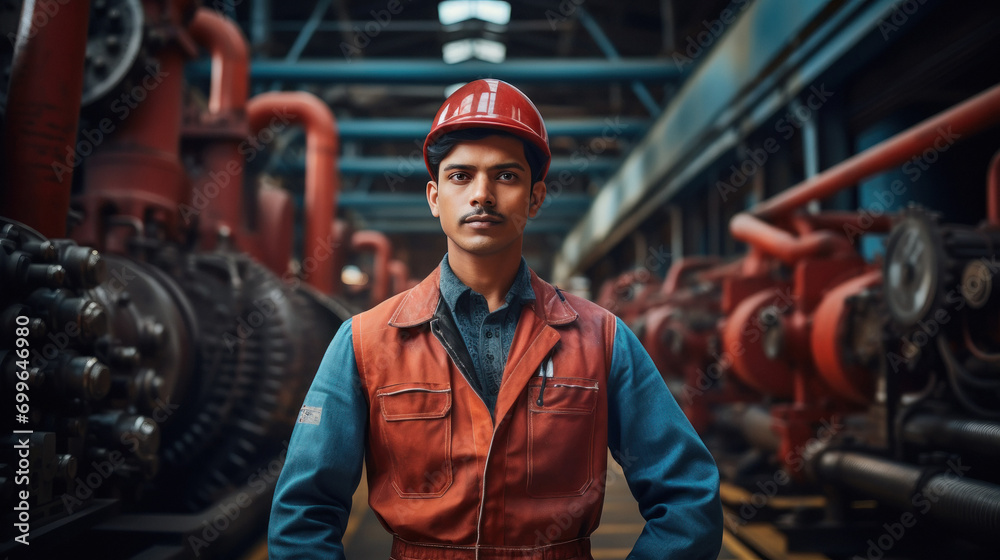 Young male engineer or worker standing confidently at factory Young male engineer or worker standing confidently at factory