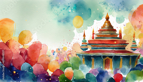 Parinirvana celebration, copy space on a side, watercolor art style photo
