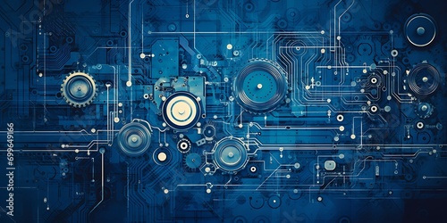 Abstract technology background with circuit board and gear wheels. 3D rendering photo