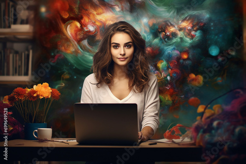 AI generated image of happy lovely woman professional office worker