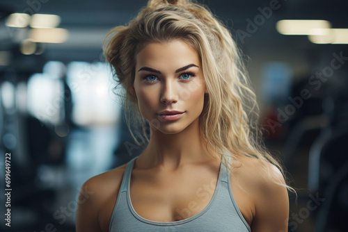 AI generated portrait of happy beautiful young woman in gym