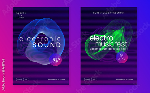Neon flyer trance event. Techno dj party. Electro dance music. Electronic sound. Club fest poster.