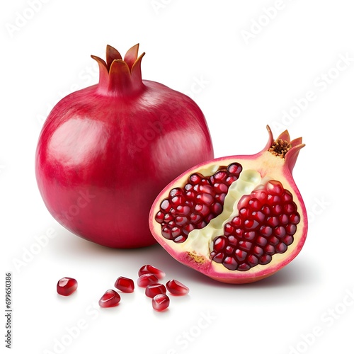 Pomegranate with cut in half isolated on white background